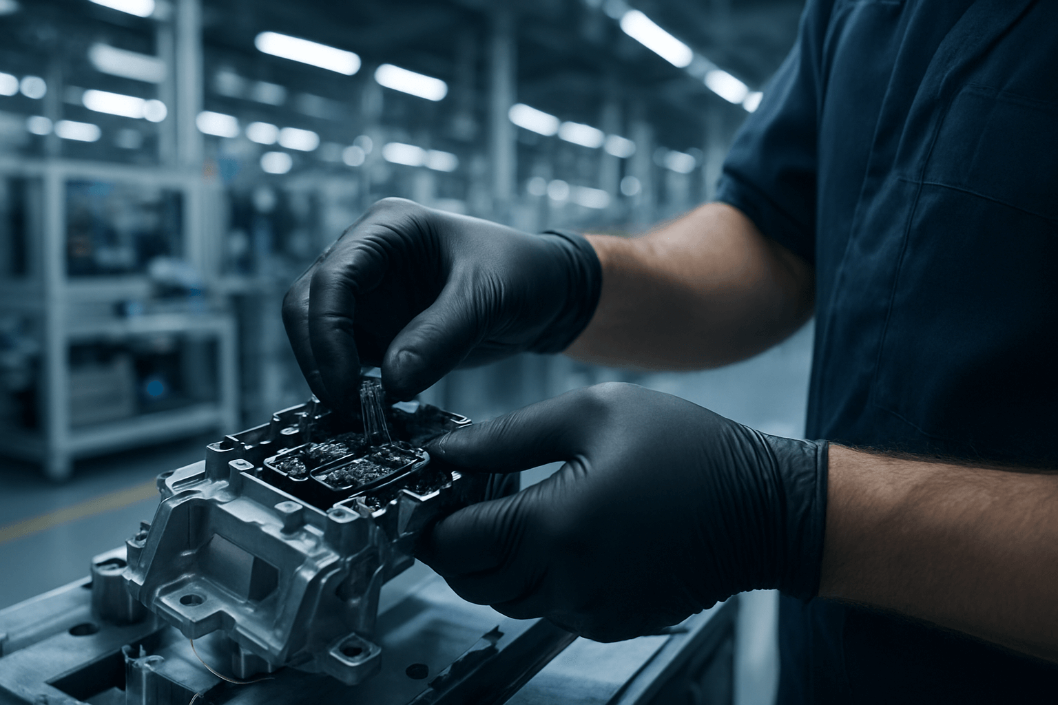 Industrial worker handling gloves